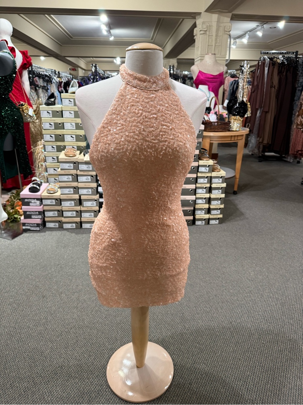 MARBLE Blush Peach Halter Bodycon Mini Dress
